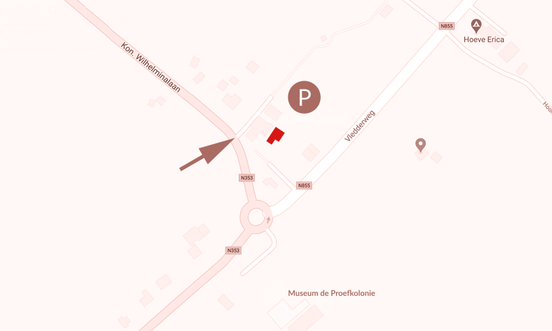 Plattegrond omgeving voormalige Koloniehof met parkeergelegenheden.